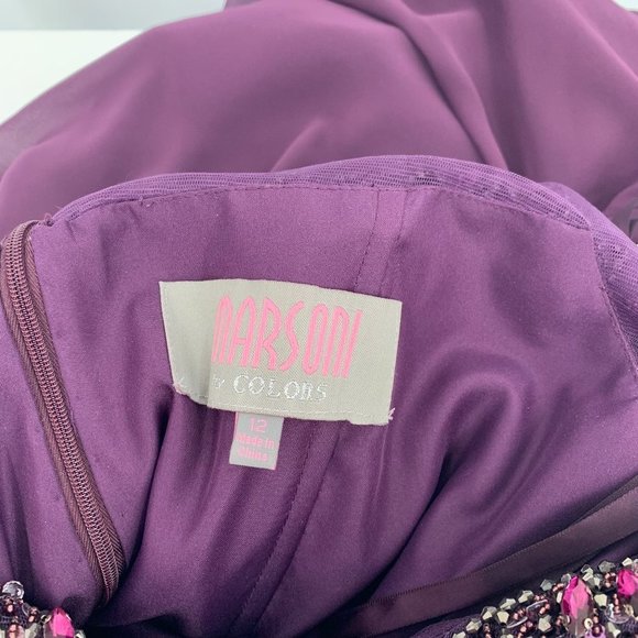 Marsoni formal gown maxi dress beading chiffon plum purple silver MOB 12 - Picture 7 of 7